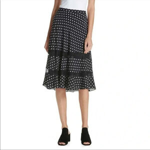 Lewit polka dot lace midi silk skirt